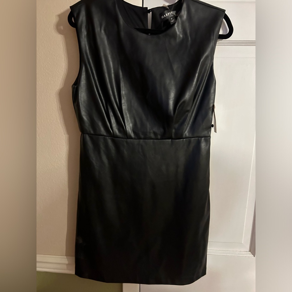 New never worn black leather dress